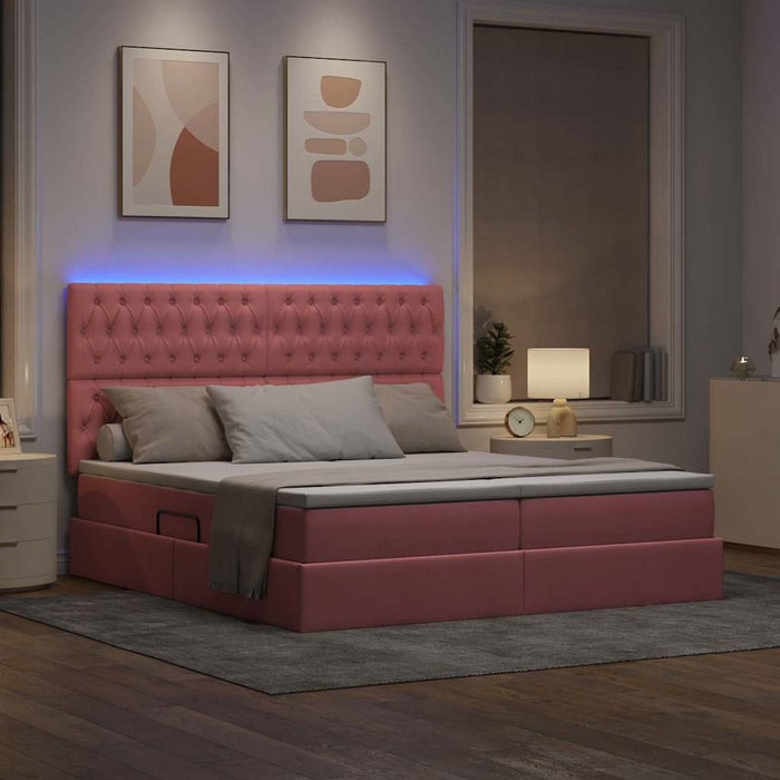Pat cu lumini cu bandă LED Roz 180 x 200 cm Catifea - WALTI WALTI