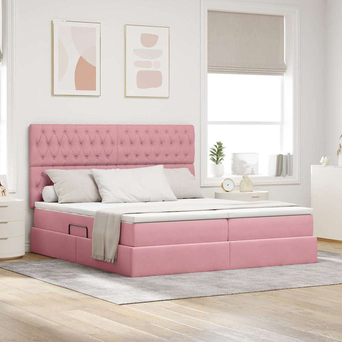 Pat cu lumini cu bandă LED Roz 180 x 200 cm Catifea - WALTI WALTI