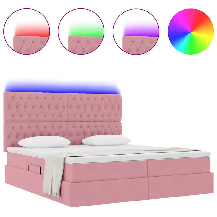 Pat cu lumini cu bandă LED Roz 180 x 200 cm Catifea - WALTI WALTI