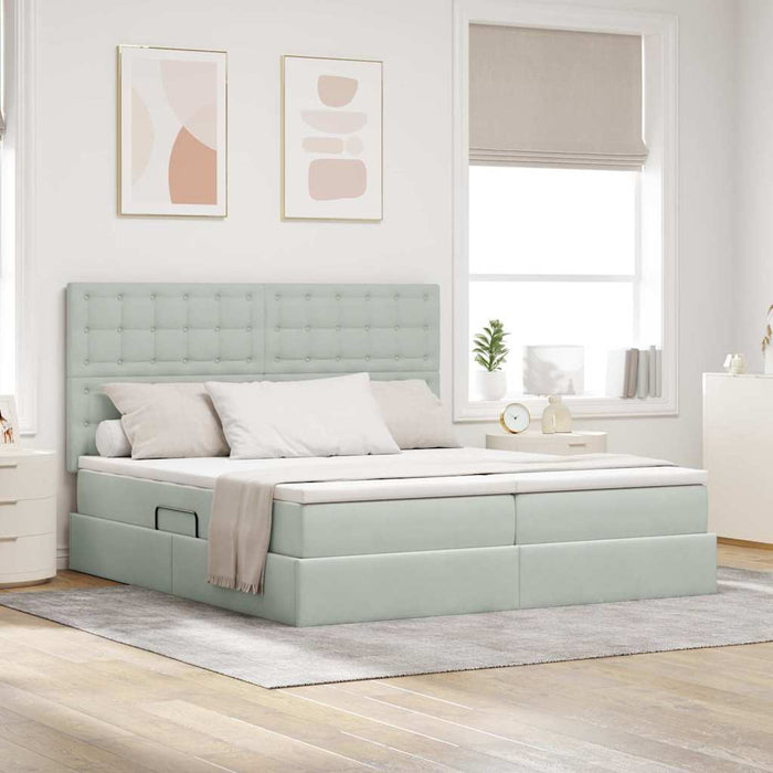 Pat cu lumini cu bandă LED Gri deschis 180 x 200 cm Catifea - WALTI WALTI