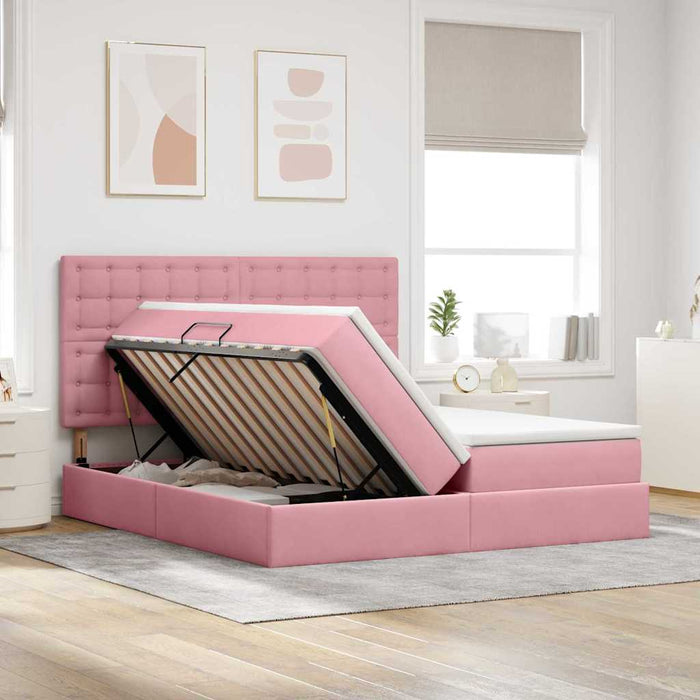 Pat cu lumini cu bandă LED Roz 180 x 200 cm Catifea - WALTI WALTI
