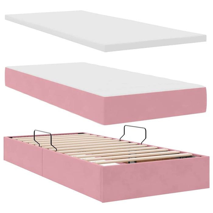 Pat cu lumini cu bandă LED Roz 180 x 200 cm Catifea - WALTI WALTI