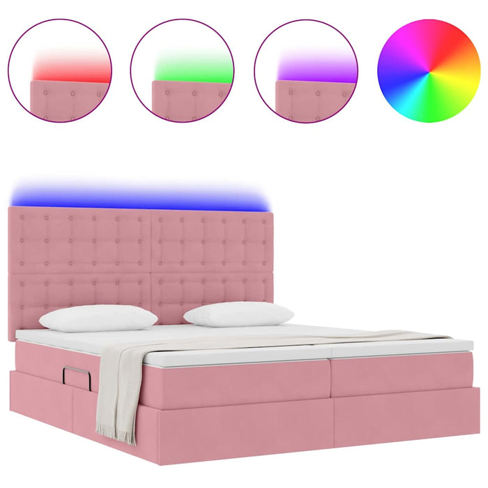 Pat cu lumini cu bandă LED Roz 180 x 200 cm Catifea - WALTI WALTI