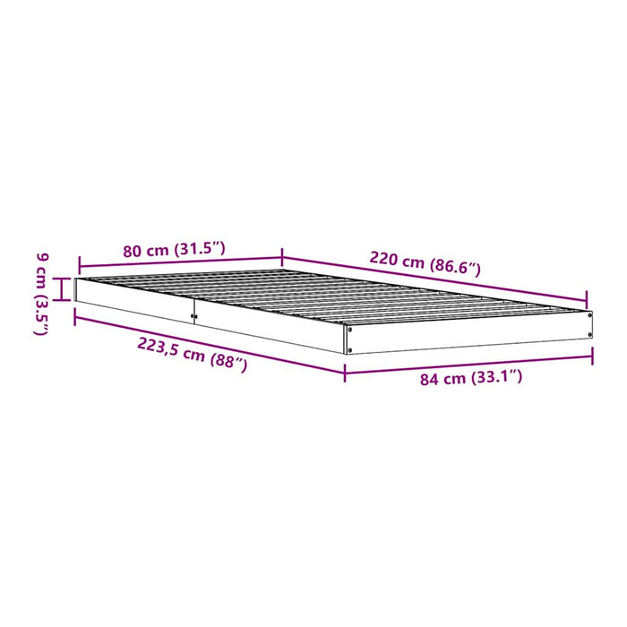 Cadru de pat de podea natural 80 x 220 cm Lemn masiv de pin - WALTI WALTI
