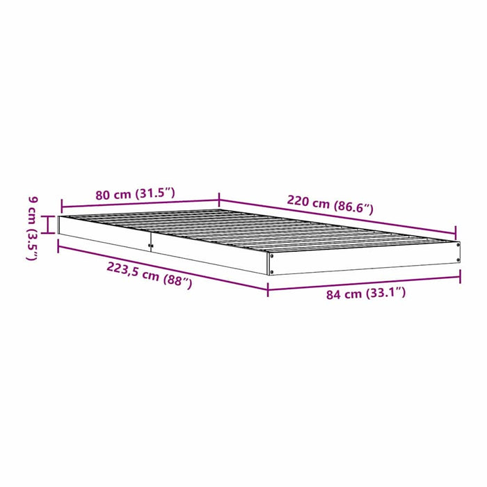 Cadru de pat de podea Alb 80 x 220 cm Lemn masiv de pin - WALTI WALTI