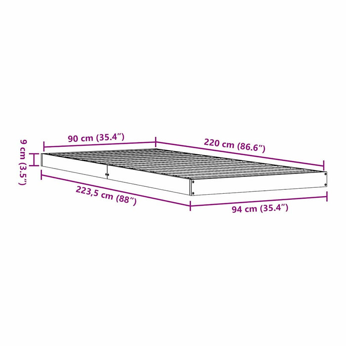 Cadru de pat de podea Alb 90 x 220 cm Lemn masiv de pin - WALTI WALTI