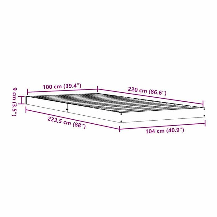 Cadru de pat de podea natural 100 x 220 cm Lemn masiv de pin - WALTI WALTI