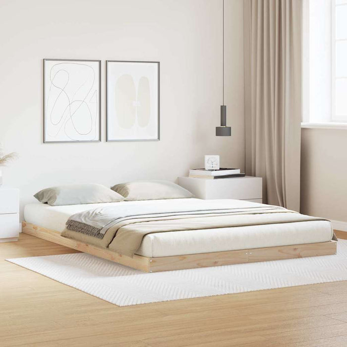 Cadru de pat de podea natural 160 x 220 cm Lemn masiv de pin - WALTI WALTI