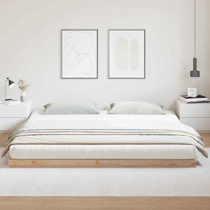 Cadru de pat de podea natural 180 x 220 cm Lemn masiv de pin - WALTI WALTI