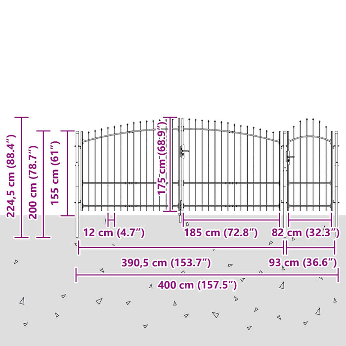 Poartă de grădină cu blocare Woerden Gri 195 x 400 cm Oțel WALTI