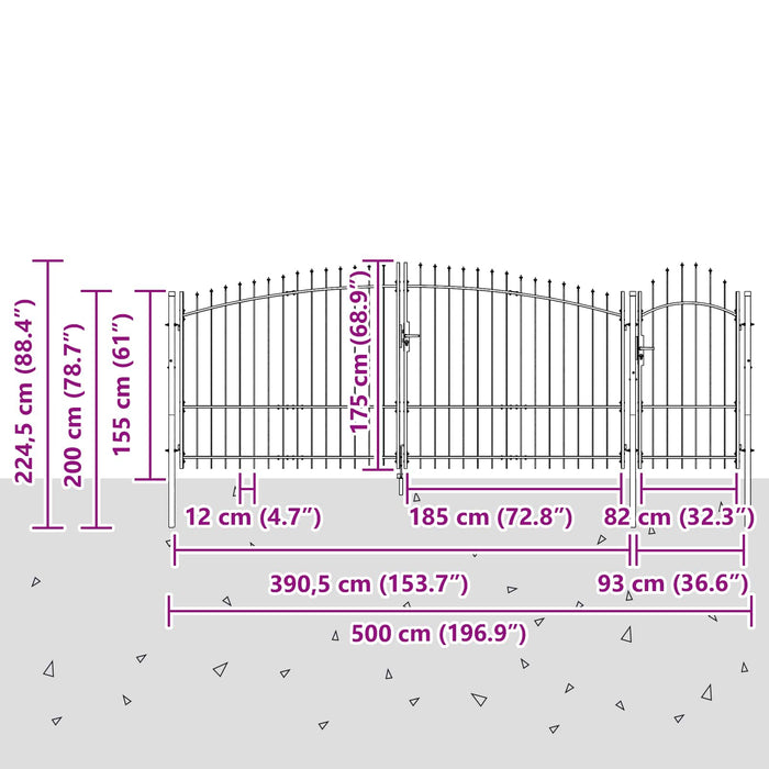 Poartă de grădină cu blocare Woerden Gri 195 x 500 cm Oțel WALTI