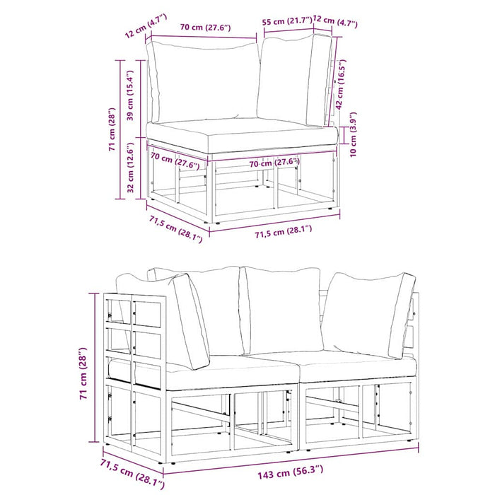 Seturi de mobilier de exterior cu pernă cu pernă 2 pcs Negru și antracit - WALTI WALTI