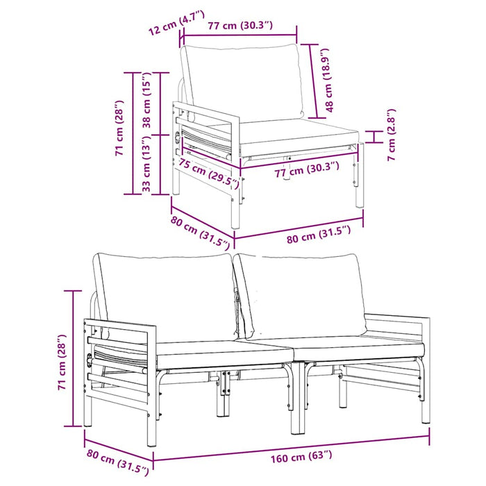 Seturi de mobilier de exterior cu pernă cu pernă 2 pcs Antracit - WALTI WALTI