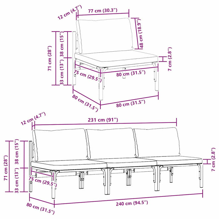 Seturi de mobilier de exterior cu pernă cu pernă 3 pcs Antracit - WALTI WALTI