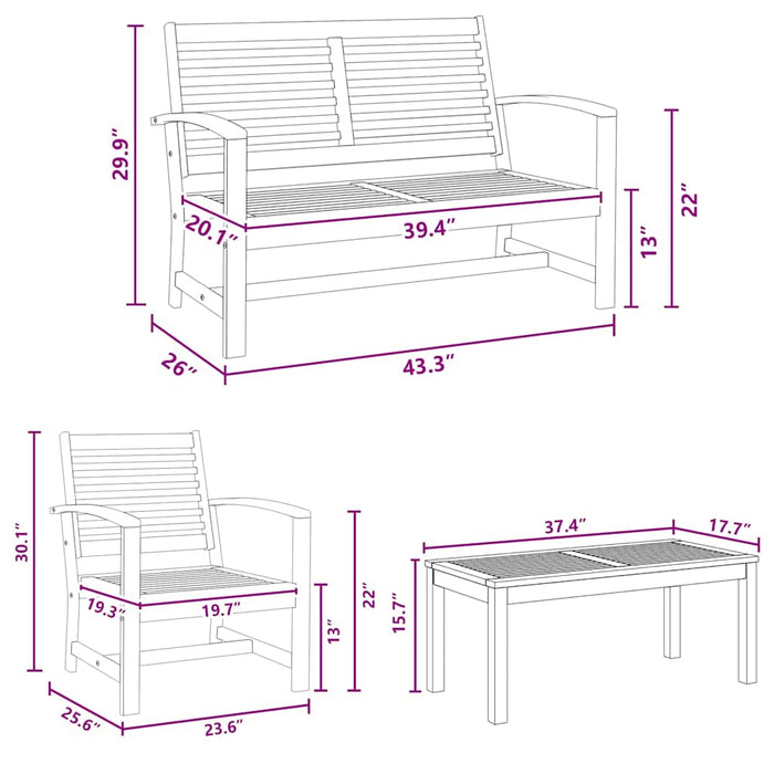 Set de canapele pentru grădină 4 pcs natural Lemn masiv de tec - WALTI WALTI