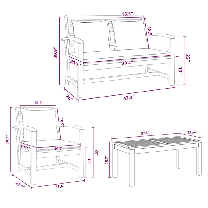 Set de canapele pentru grădină 4 pcs natural Lemn masiv de tec - WALTI WALTI