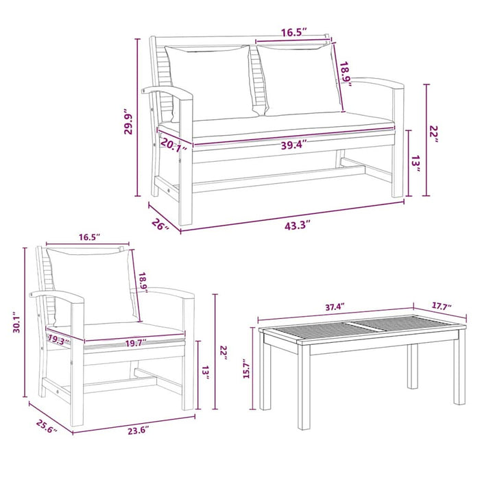 Set de canapele pentru grădină 4 pcs natural Lemn masiv de tec - WALTI WALTI