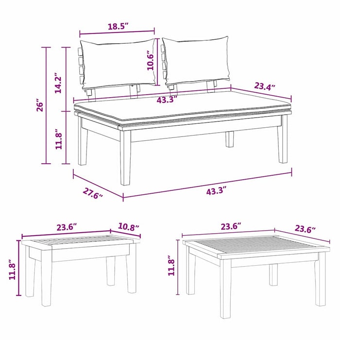 Set de Bănci pentru Grădină cu pernă 4 pcs Maro, Crem - WALTI WALTI