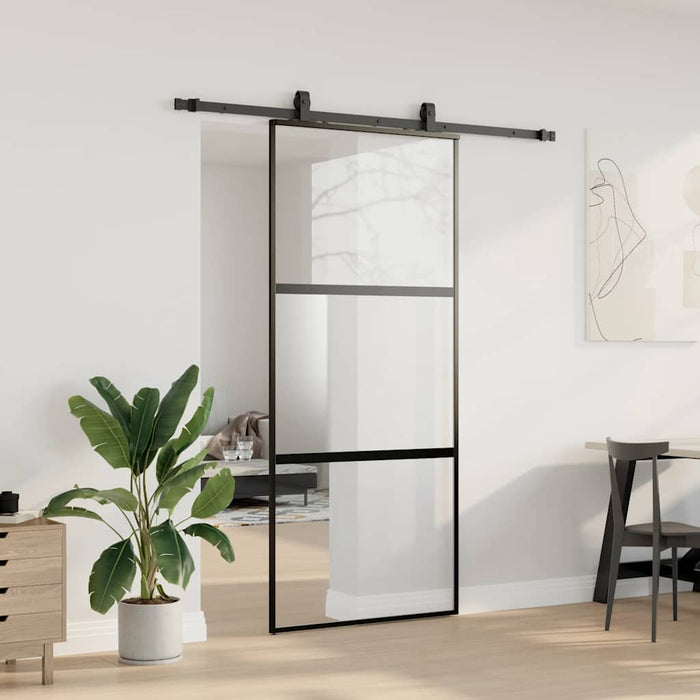 Ușă glisantă cu set feronerie neagră 90x205cm sticlă securizată - WALTI WALTI