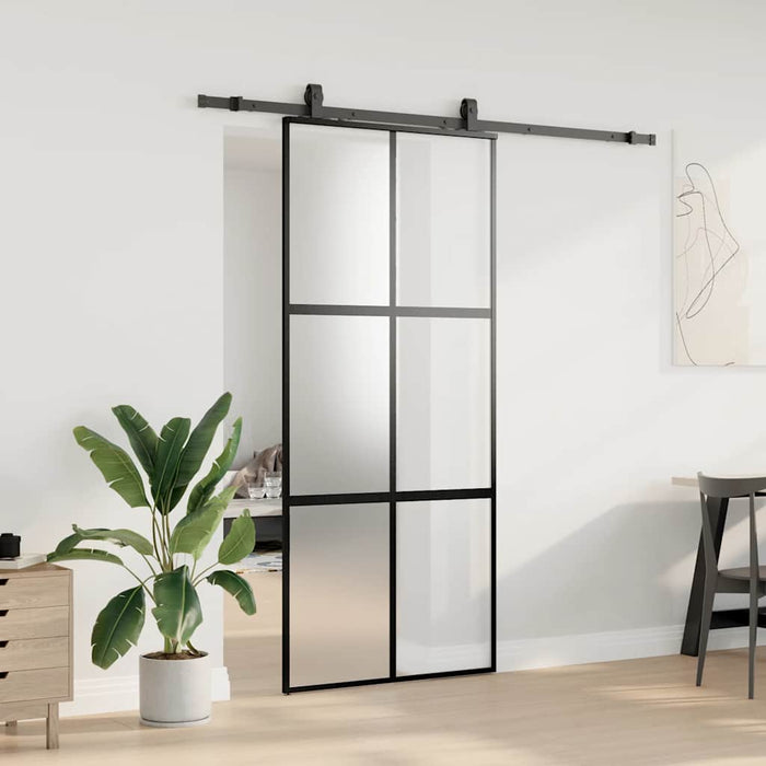 Ușă glisantă cu set feronerie neagră 90x205cm sticlă securizată - WALTI WALTI