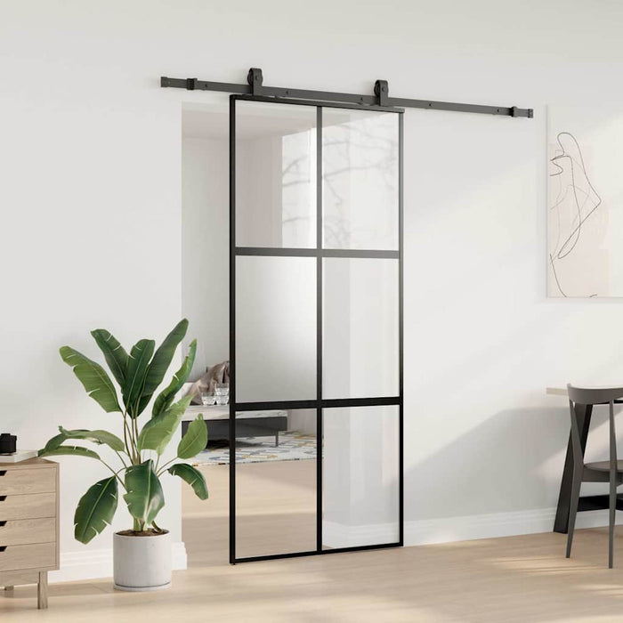 Ușă glisantă cu set feronerie neagră 90x205cm sticlă securizată - WALTI WALTI
