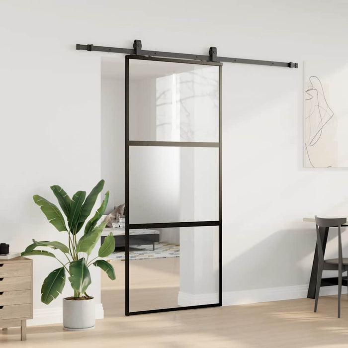Ușă glisantă cu set feronerie neagră 90x205cm sticlă securizată - WALTI WALTI