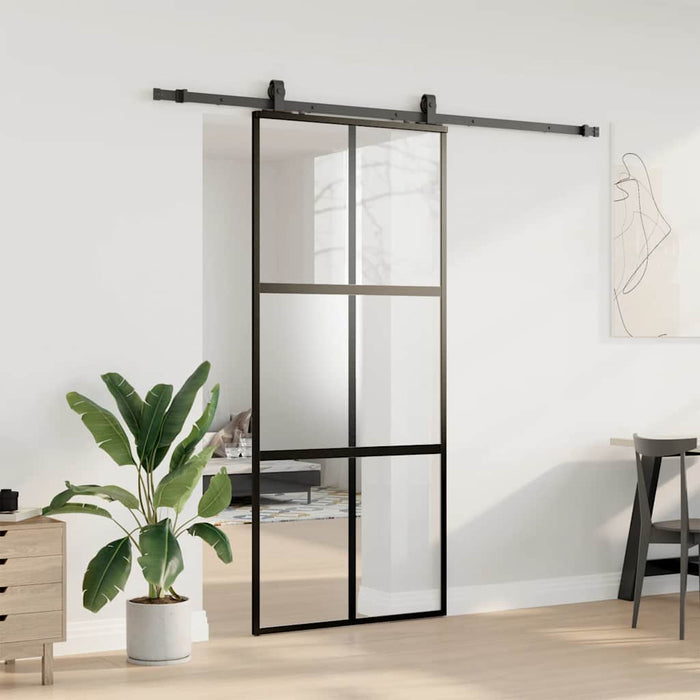Ușă glisantă cu set feronerie neagră 90x205cm sticlă securizată - WALTI WALTI