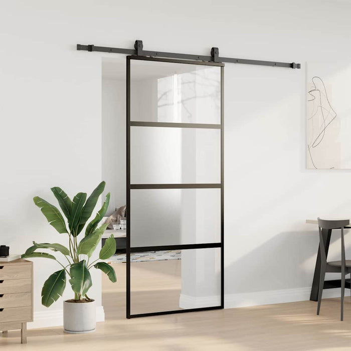 Ușă glisantă cu set feronerie neagră 90x205cm sticlă securizată - WALTI WALTI