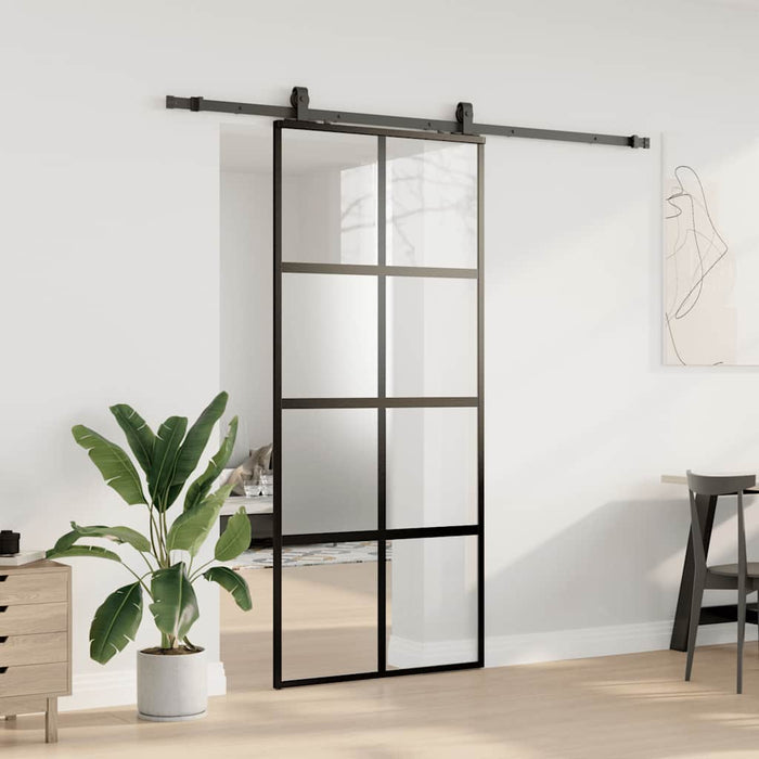Ușă glisantă cu set feronerie neagră 90x205cm sticlă securizată - WALTI WALTI