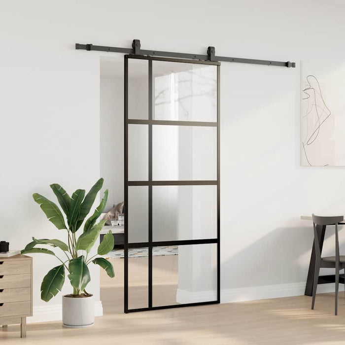 Ușă glisantă cu set feronerie neagră 90x205cm sticlă securizată - WALTI WALTI