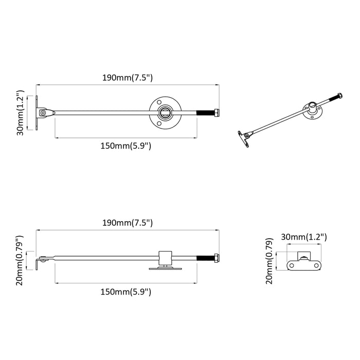 Hingă cu tijă de tragere 2 pcs Argintiu 190 mm Fier - WALTI WALTI