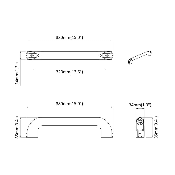 Mânere Simplu 12 pcs Negru 380 x 34 x 85 mm Aluminiu și PP - WALTI WALTI