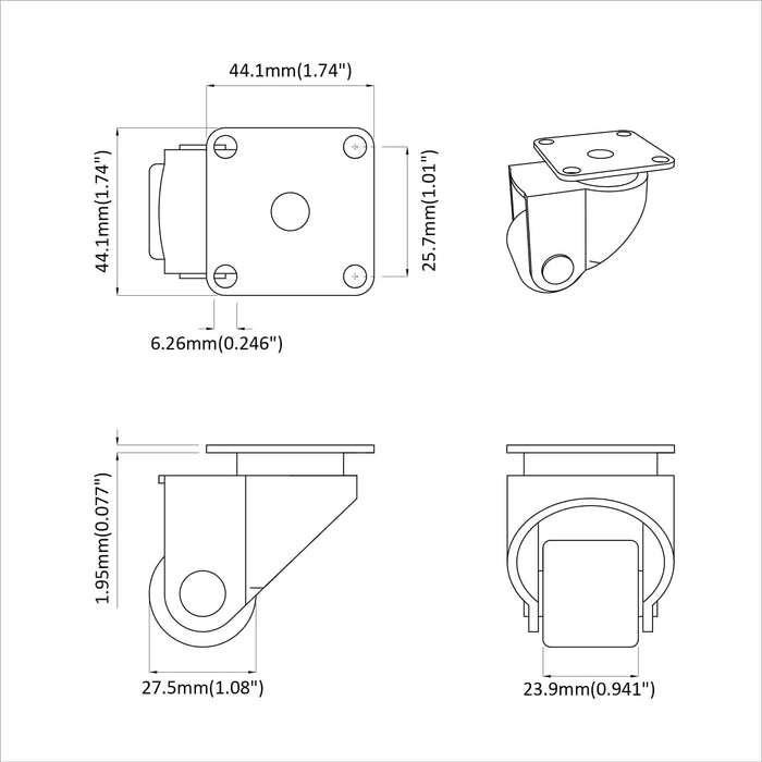Roată 2 pcs Argintiu 44,1 x 44,1 x 1,95 mm Nailon - WALTI WALTI