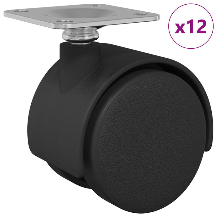 Roată pivotantă 12 pcs Negru 39,5 x 39,5 x 37,8 mm Fier și PP - WALTI WALTI