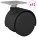 Roată pivotantă 12 pcs Negru 39,5 x 39,5 x 37,8 mm Fier și PP - WALTI WALTI