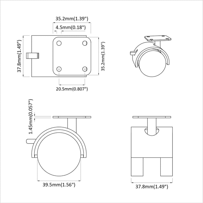 Roată 2 pcs Negru 39,5 x 39,5 x 37,8 mm Fier și polipropilenă - WALTI WALTI