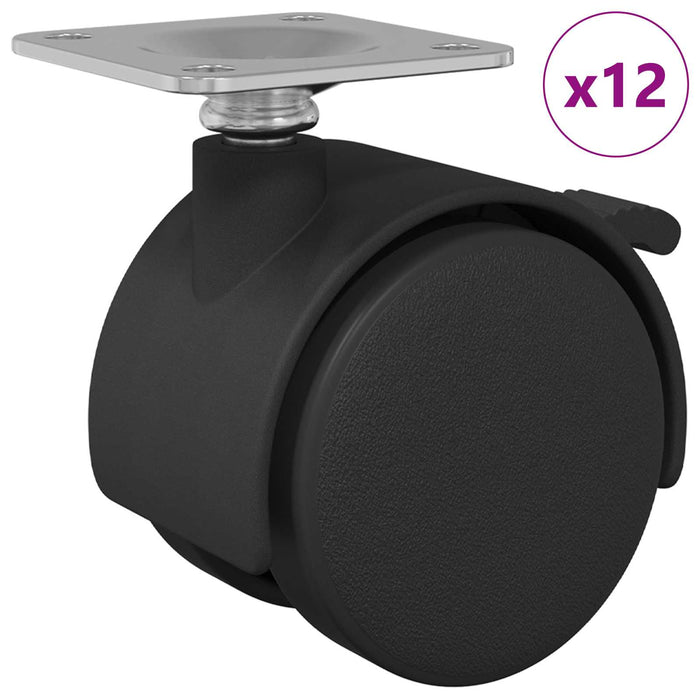 Roată 12 pcs Negru 39,5 x 39,5 x 37,8 mm Fier și polipropilenă - WALTI WALTI
