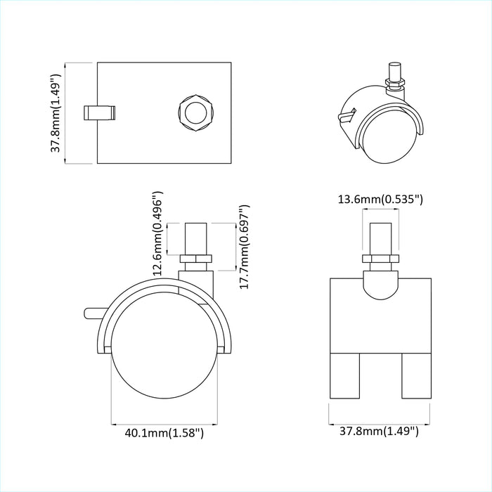 Roată 2 pcs Negru și argintiu 40,1 x 40,1 x 37,8 mm Fier și PP - WALTI WALTI