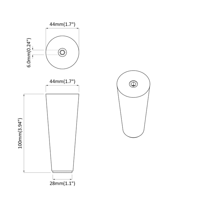 Picioare de mobilă 2 pcs Maro Ø 44 x 100 mm - WALTI WALTI