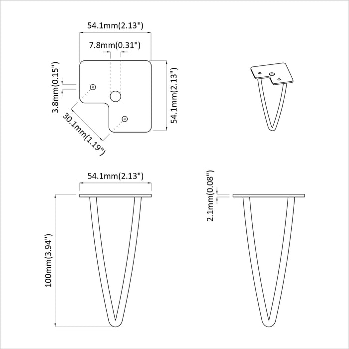 Picior de mobilă 2 pcs Negru 54.1 x 54.1 x 100 mm Fier - WALTI WALTI