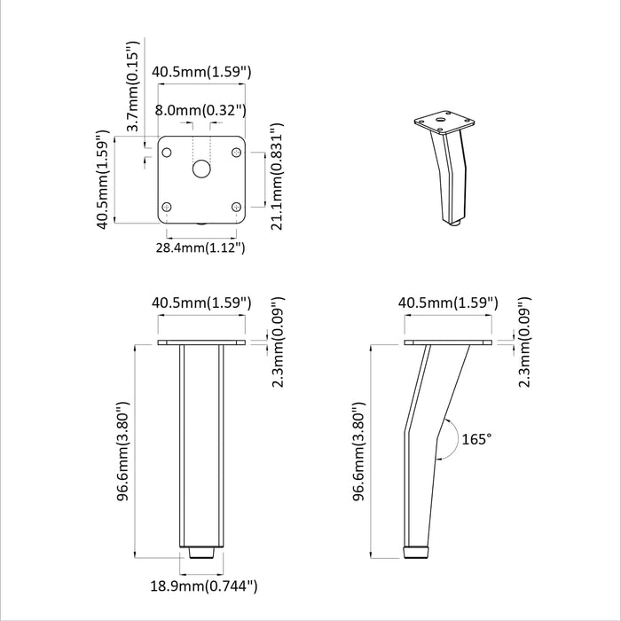Picioare În picioare 2 pcs Negru 40 x 40 x 100 mm Fier - WALTI WALTI