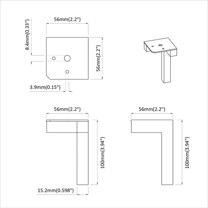 Picioare În picioare 2 pcs Negru 57 x 57 x 100 mm Fier - WALTI WALTI