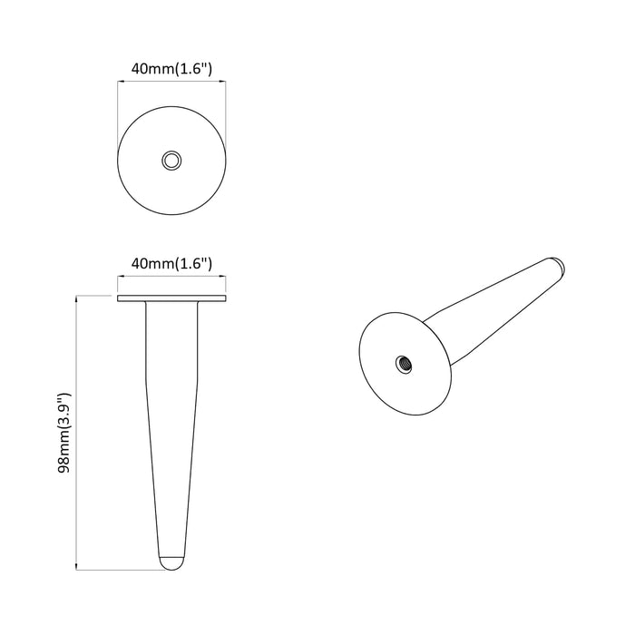 Picioare de mobilă 12 pcs Negru și Aur Ø 40 x 98 mm Fier - WALTI WALTI
