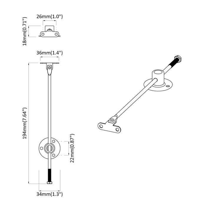 Hingă cu suport pentru capac 12 pcs Argintiu 194 x 36 x 18 mm - WALTI WALTI