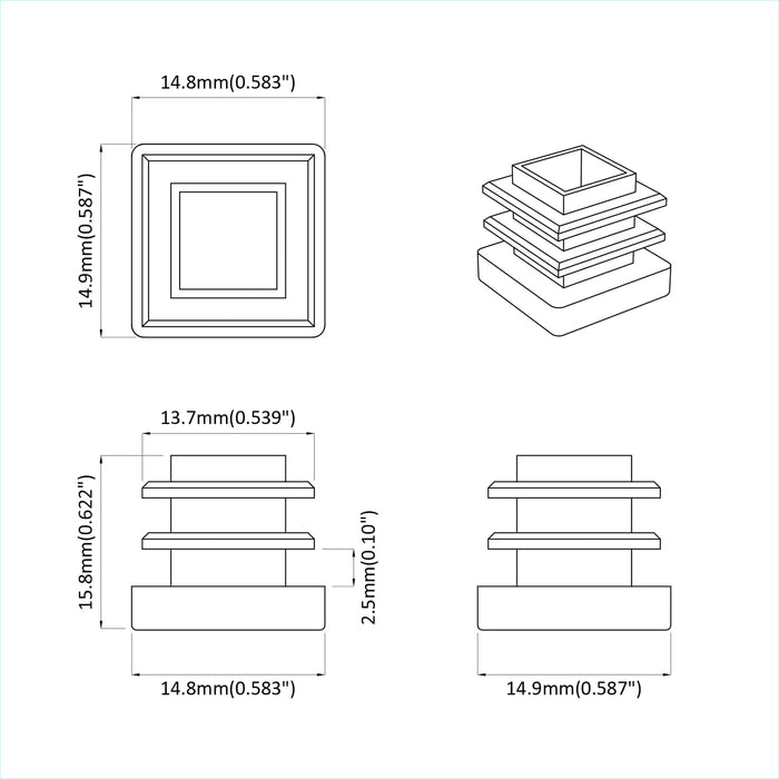 Capete de închidere 10909 pcs Negru 15 x 15 x 15 mm PP - WALTI WALTI