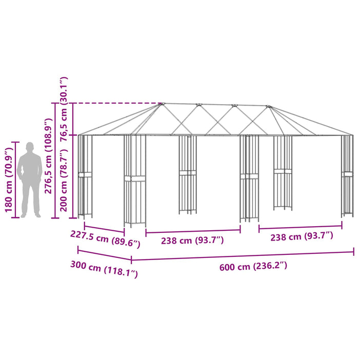 Cadru de Gazebo 6 x 3 m Negru Oțel - WALTI WALTI