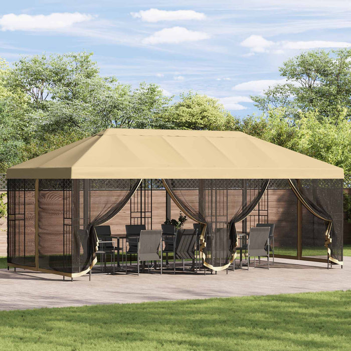 Pavilion cu panouri laterale 6 x 3 m Crem Poliester și oțel 190 - WALTI WALTI