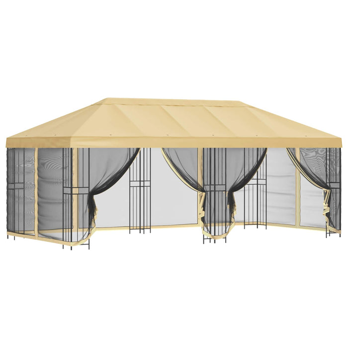 Pavilion cu panouri laterale 6 x 3 m Crem Poliester și oțel 190 - WALTI WALTI