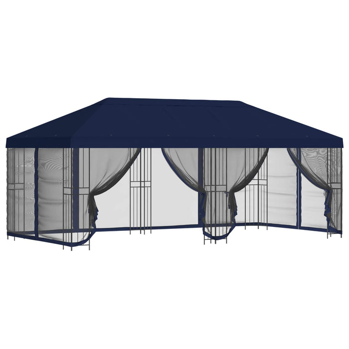 Pavilion cu panouri laterale 6 x 3 m albastru Poliester și oțel - WALTI WALTI