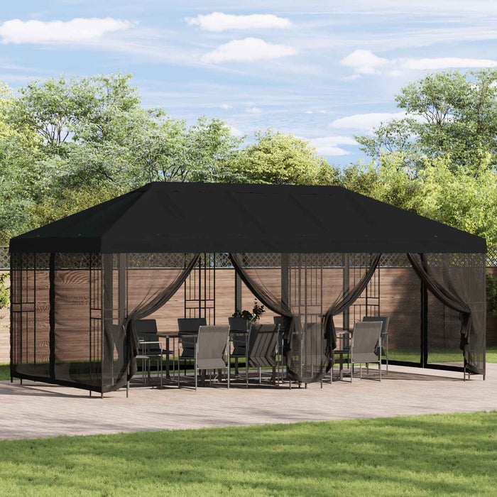 Pavilion cu panouri laterale 6 x 3 m Negru Poliester și oțel - WALTI WALTI